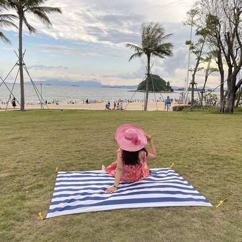 Pocket Blanket, Beach Mat Compact Lightweight Waterproof Sandproof | Foldable, Easy to Carry, Stakes & Carabiner Included, Quick Dry Outdoor Blanket for Beach, Hiking, Camping, Travel, Festivals in Kuwait