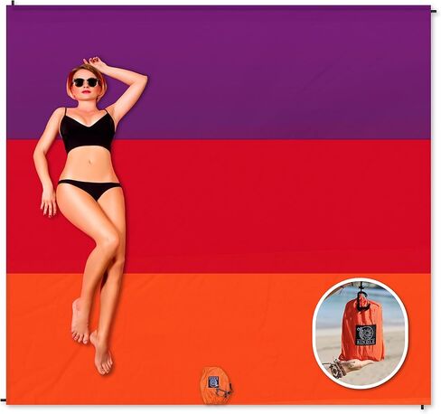بطانية BINDLE Eco-Beach مقاس 10'x9' كبيرة جدًا، مادة خفيفة الوزن معاد تدويرها، خالية من الرمال ومقاومة للماء، سجادة نزهة محمولة كبيرة الحجم للسفر والتخييم في الهواء الطلق، أجواء غروب الشمس in Kuwait