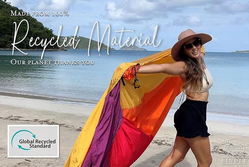 بطانية BINDLE Eco-Beach مقاس 10'x9' كبيرة جدًا، مادة خفيفة الوزن معاد تدويرها، خالية من الرمال ومقاومة للماء، سجادة نزهة محمولة كبيرة الحجم للسفر والتخييم في الهواء الطلق، أجواء غروب الشمس in Kuwait