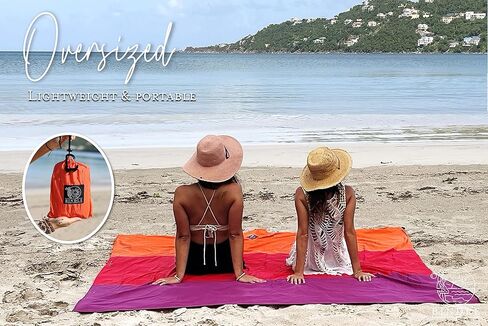 بطانية BINDLE Eco-Beach مقاس 10'x9' كبيرة جدًا، مادة خفيفة الوزن معاد تدويرها، خالية من الرمال ومقاومة للماء، سجادة نزهة محمولة كبيرة الحجم للسفر والتخييم في الهواء الطلق، أجواء غروب الشمس in Kuwait