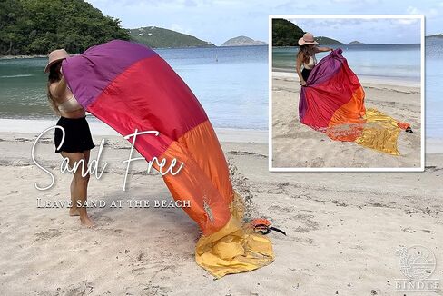 بطانية BINDLE Eco-Beach مقاس 10'x9' كبيرة جدًا، مادة خفيفة الوزن معاد تدويرها، خالية من الرمال ومقاومة للماء، سجادة نزهة محمولة كبيرة الحجم للسفر والتخييم في الهواء الطلق، أجواء غروب الشمس in Kuwait