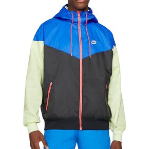 جاكيت رياضي بقلنسوة رجالي بسحاب كامل من Nike Sportswear Windrunner مقاس X-Large, أسود / أزرق إشارة / آيس ليموني/ أبيض, XL in Kuwait