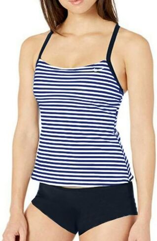 Nike Womens Plus Laser Stripe Racerback Two Piece Tankini Set with Boyshorts Navy/Royal in Saudi Arabia