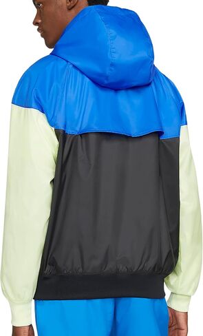 جاكيت رياضي بقلنسوة رجالي بسحاب كامل من Nike Sportswear Windrunner مقاس X-Large, أسود / أزرق إشارة / آيس ليموني/ أبيض, XL in Saudi Arabia