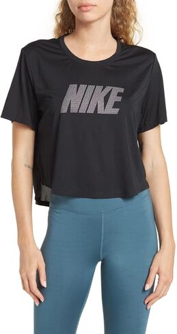Nike Activewear Cropped Hemline Short Tee Shirt for Women Black in Kuwait
