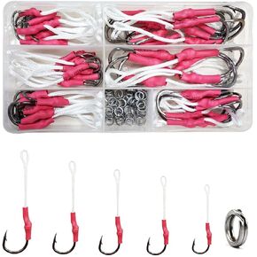 Fishing Assist Hooks for Jigging Kit, 53/106pcs Saltwater Jigging Hooks Slow Pitch Jigs Vertical Butterfly Jig Speed Jig Hooks Stainless Steel Jigging Assist Hooks with Split Ring Braid Cords in Saudi Arabia