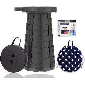 Jakuva Upgraded Camping Stool with Carry Bag,Retractable Folding Stool,Collapsible Telescoping Stool Portable Stool with Max Load 360lbs for Adults for Indoor Outdoor Fishing Hiking Gardening, Black
