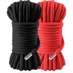 حبل قطني ناعم من BAVIHOR، حبل مضفر ملون متين متعدد الأغراض، حبل طويل ملون بطول 32 قدم 8 مم (أسود، أحمر) in Kuwait
