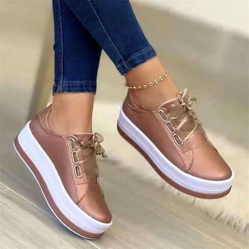 Ladmiple Shoes For Women Sneakers Slip Ons Lace ups Casual Leather Walking Shoes Summer Fashion Platform Flats Loafers in Kuwait