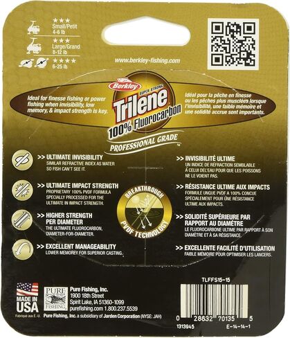 Berkley Trilene® 100% Fluorocarbon, Clear, 20lb | 9kg, 200yd | 182m Fishing Line, Suitable for Freshwater Environments in Saudi Arabia