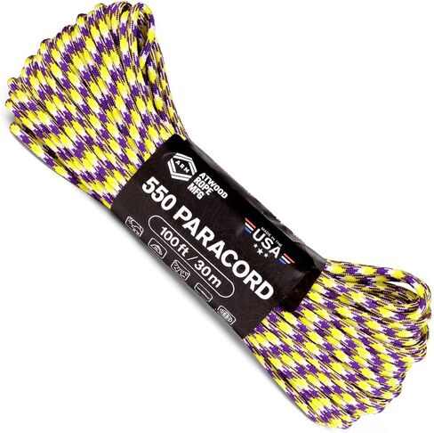 Atwood Rope MFG 550 Paracord 100 Feet 7-Strand Core Nylon Parachute Cord Outside Survival Gear Made in USA | Lanyards, Bracelets, Handle Wraps, Keychain (Grey and Black Diamonds) in Saudi Arabia