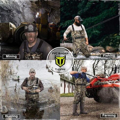 أحذية TIDEWE للصدر مع بطانة شبكية (محدثة)، Realtree Max 5 مموهة مقاومة للماء لصيد الأسماك وأحذية PVC (5-14) in Kuwait