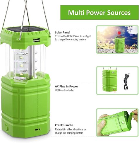 LED Camping Lantern Rechargeable,Flashlight Lantern for Power Outages & Hurricane Storms,Hand Crank/USB/Solar Powered Lanterns with 3000 Battery Power,Waterproof (Black)… in Saudi Arabia