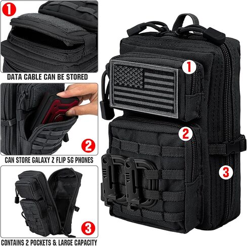 bvya Tactical Molle EDC Utility Pouch Compact Tool Pouch Mini Waist Bag Crossbody Backpack-Design Phone Pouch with Shoulder Strap Flag Patch and D-Rings in Kuwait