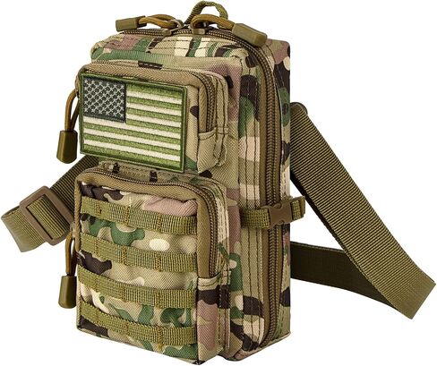 حقيبة أدوات bvya التكتيكية Molle EDC حقيبة أدوات مدمجة حقيبة خصر صغيرة حقيبة ظهر كروس - حقيبة هاتف بتصميم مع حزام الكتف ورقعة علم وحلقات D in Kuwait