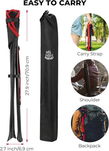 DEERFAMY للطي التخييم ترايبود البراز، المحمولة 3 أرجل طويل القامة الكسول كرسي ترايبود مقعد للمشي في الهواء الطلق الصيد الصيد نزهة السفر الشاطئ شواء حديقة الحديقة مع حقيبة التخزين، الأحمر in Kuwait