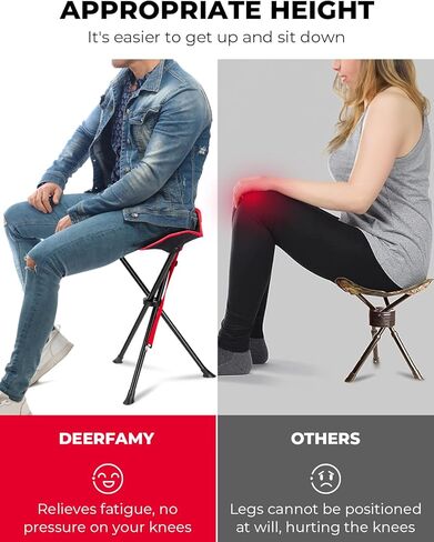 DEERFAMY للطي التخييم ترايبود البراز، المحمولة 3 أرجل طويل القامة الكسول كرسي ترايبود مقعد للمشي في الهواء الطلق الصيد الصيد نزهة السفر الشاطئ شواء حديقة الحديقة مع حقيبة التخزين، الأحمر in Kuwait
