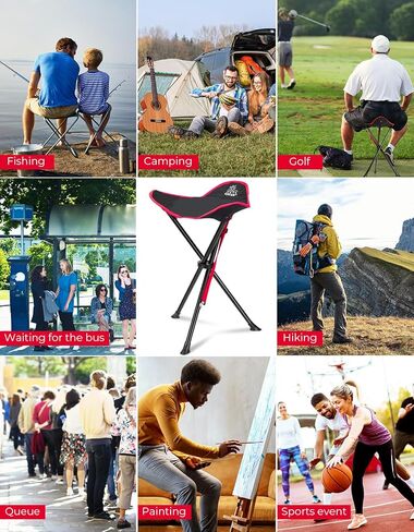 DEERFAMY للطي التخييم ترايبود البراز، المحمولة 3 أرجل طويل القامة الكسول كرسي ترايبود مقعد للمشي في الهواء الطلق الصيد الصيد نزهة السفر الشاطئ شواء حديقة الحديقة مع حقيبة التخزين، الأحمر in Kuwait
