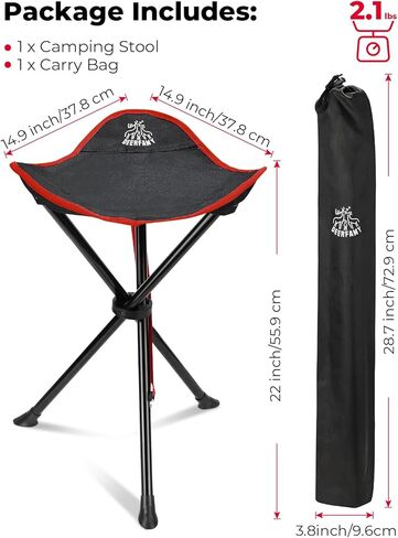 DEERFAMY للطي التخييم ترايبود البراز، المحمولة 3 أرجل طويل القامة الكسول كرسي ترايبود مقعد للمشي في الهواء الطلق الصيد الصيد نزهة السفر الشاطئ شواء حديقة الحديقة مع حقيبة التخزين، الأحمر in Kuwait