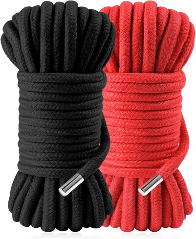 حبل قطني ناعم من BAVIHOR، حبل مضفر ملون متين متعدد الأغراض، حبل طويل ملون بطول 32 قدم 8 مم (أسود، أحمر) in Kuwait