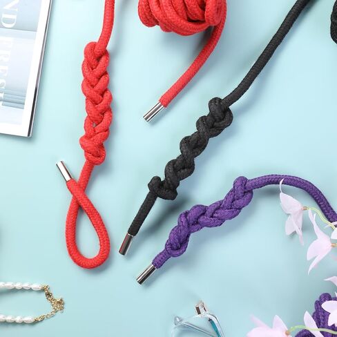 حبل قطني ناعم من BAVIHOR، حبل مضفر ملون متين متعدد الأغراض، حبل طويل ملون بطول 32 قدم 8 مم (أسود، أحمر) in Kuwait