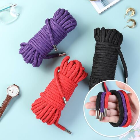 حبل قطني ناعم من BAVIHOR، حبل مضفر ملون متعدد الأغراض، حبل طويل ملون بطول 32 قدم 8 مم (3 ألوان) in Kuwait