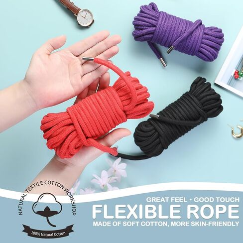 حبل قطني ناعم من BAVIHOR، حبل مضفر ملون متعدد الأغراض، حبل طويل ملون بطول 32 قدم 8 مم (3 ألوان) in Kuwait