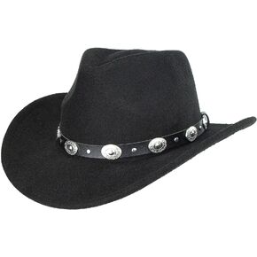 Classic Western-Cowboy-Hat Men Womens Wide Brim Cowgirl Hats Felt Fedora hat (S-M)