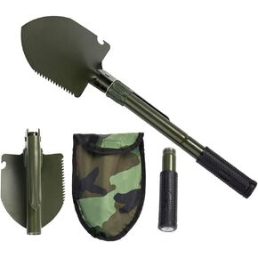 Gardening Folding Shovel Military Camping Shovel Survival Gear Entrenching Tool with Carrying Pouch Metal Handle for Camping Trekking Gardening Fishing Backpacking Snow (Green)