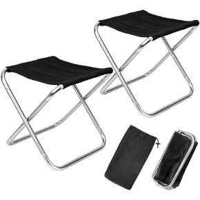 2Pcs Portable Mini Folding Camping Stool, Lightweight Camp Chair for Fishing Hiking, Compact Collapsible Travel Footstool for Outdoor, Beach, Backyard, Lawn,Picnic with Carry Bag (Large)
