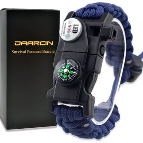 سوار Daarcin Survival Paracord، مشعل نار، ضوء SOS مقاوم للماء، بوصلة، صافرة، AK87 قابل للتعديل 20 في 1، مجموعة معدات النجاة التكتيكية الخارجية، هدية للأطفال والرجال in Kuwait