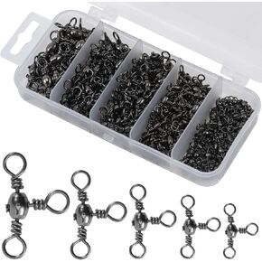 Goture Fishing Swivels, Barrel Swivels Fishing Tackle, High Strength Fishing Barrel Swivels with Safety Snaps Clips Quick Lock Hook Line Connector Saltwater Freshwater 5 Sizes with Tackle Box