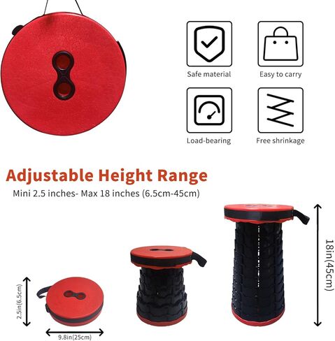 Folding Retractable Stool with Load Capacity 660 LB, Black Upgraded Foldable Camping Stool Portable Collapsible Stool for Outdoor Hiking Fishing BBQ Gardening Trips in Kuwait