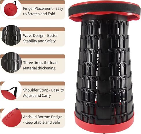 Folding Retractable Stool with Load Capacity 660 LB, Black Upgraded Foldable Camping Stool Portable Collapsible Stool for Outdoor Hiking Fishing BBQ Gardening Trips in Kuwait