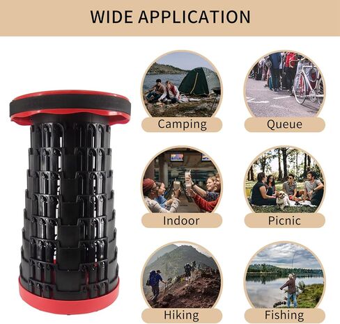 Folding Retractable Stool with Load Capacity 660 LB, Black Upgraded Foldable Camping Stool Portable Collapsible Stool for Outdoor Hiking Fishing BBQ Gardening Trips in Kuwait