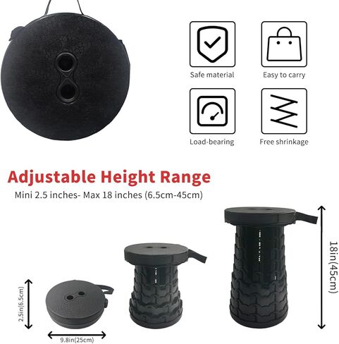 Folding Retractable Stool with Load Capacity 660 LB, Black Upgraded Foldable Camping Stool Portable Collapsible Stool for Outdoor Hiking Fishing BBQ Gardening Trips in Kuwait