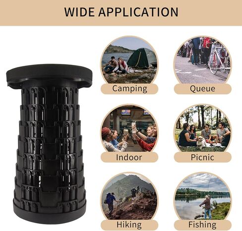 Folding Retractable Stool with Load Capacity 660 LB, Black Upgraded Foldable Camping Stool Portable Collapsible Stool for Outdoor Hiking Fishing BBQ Gardening Trips in Kuwait
