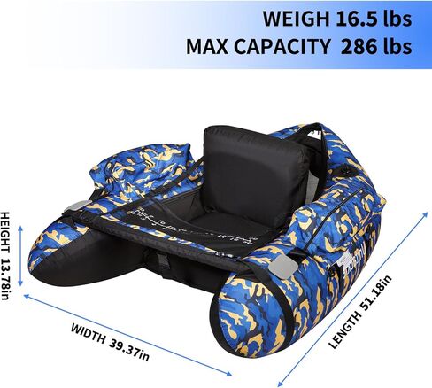 UNITACKLE Inflatable Float Tube, with Paddles, Fish Ruler, Air Pump, Storage Bag, Adjustable Shoulder Straps, Weight Capacity of 286 pounds, Suitable for Adults Fishing in Rivers and Lakes, Blue White in Kuwait