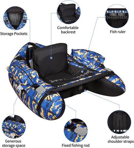 UNITACKLE Inflatable Float Tube, with Paddles, Fish Ruler, Air Pump, Storage Bag, Adjustable Shoulder Straps, Weight Capacity of 286 pounds, Suitable for Adults Fishing in Rivers and Lakes, Blue White in Kuwait