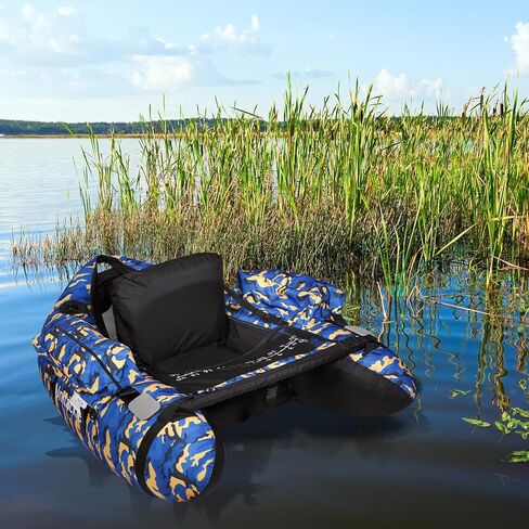 UNITACKLE Inflatable Float Tube, with Paddles, Fish Ruler, Air Pump, Storage Bag, Adjustable Shoulder Straps, Weight Capacity of 286 pounds, Suitable for Adults Fishing in Rivers and Lakes, Blue White in Kuwait