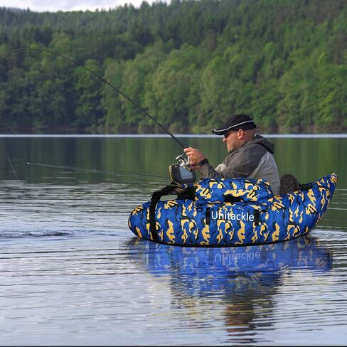 UNITACKLE Inflatable Float Tube, with Paddles, Fish Ruler, Air Pump, Storage Bag, Adjustable Shoulder Straps, Weight Capacity of 286 pounds, Suitable for Adults Fishing in Rivers and Lakes, Blue White in Kuwait