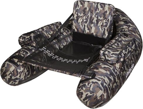 UNITACKLE Inflatable V-Shape Float Tube, Weight Capacity 330 lbs, Manual Air Pump, Adjustable Backpack Straps, Inflatable Backrest, Storage Bag, Paddle, Fishing Ruler, Rod Holder (Camo Green Grey) in Kuwait