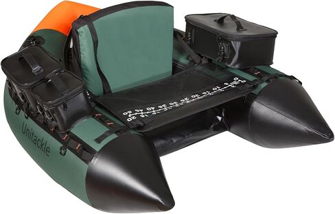 UNITACKLE Inflatable V-shape Fishing Float Tube, with Detachable Side Bags, Fishing Tape, with Hand Pump, Paddle, Rod Holder, 330lb Load Capacity, for Outdoor Fishing in Rivers and Lakes (Green Black) in Kuwait