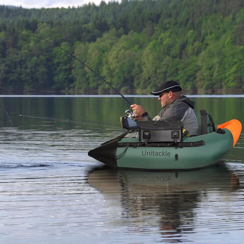 UNITACKLE Inflatable V-shape Fishing Float Tube, with Detachable Side Bags, Fishing Tape, with Hand Pump, Paddle, Rod Holder, 330lb Load Capacity, for Outdoor Fishing in Rivers and Lakes (Green Black) in Kuwait