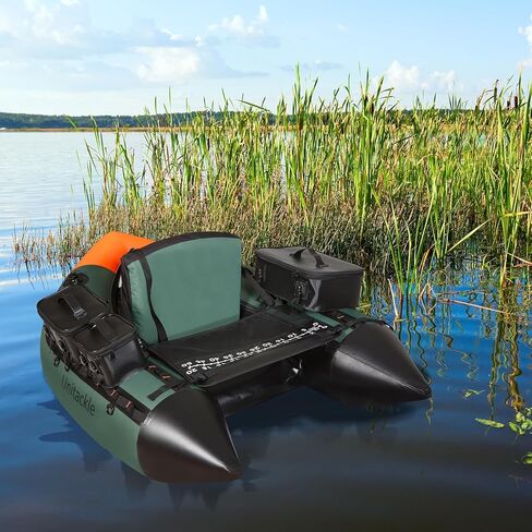 UNITACKLE Inflatable V-shape Fishing Float Tube, with Detachable Side Bags, Fishing Tape, with Hand Pump, Paddle, Rod Holder, 330lb Load Capacity, for Outdoor Fishing in Rivers and Lakes (Green Black) in Kuwait