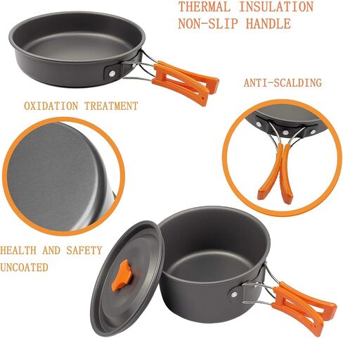 Camping Cookware Set,10 pcs Utensils Kit for 2-3 Person, Stainless Pan, Pot, Kettle, Barbecue Rack, 2 Spoon, 3 Bowls and Nylon Bag for Outdoor Cooking and Picnic in Saudi Arabia