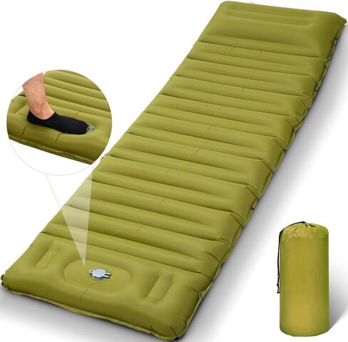 Extra Thick 4.8" Sleeping Pad for Camping, Self Inflating Camping Pad with Built-in Foot Pump, 78"x27" Ultralight Sleeping Pad with Pillow for Backpacking, Hiking, Travel & Outdoor Fun (Green) in Saudi Arabia