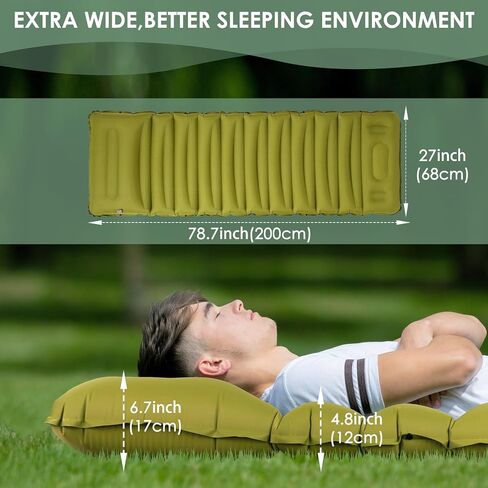 Extra Thick 4.8" Sleeping Pad for Camping, Self Inflating Camping Pad with Built-in Foot Pump, 78"x27" Ultralight Sleeping Pad with Pillow for Backpacking, Hiking, Travel & Outdoor Fun (Green) in Saudi Arabia