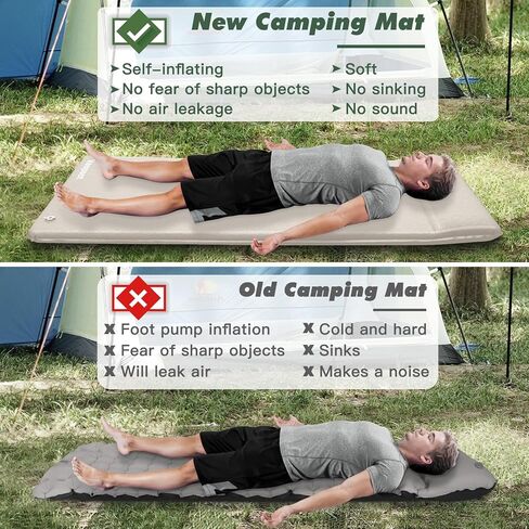 وسادة نوم Veapoot ذاتية النفخ - مرتبة تخييم سميكة للغاية 6 سم مع وسادة مدمجة، وسادة تخييم 20 ثانية وسادة نوم إسفنجية سريعة النفخ للخيمة/المشي لمسافات طويلة/التخييم/السفر in Kuwait