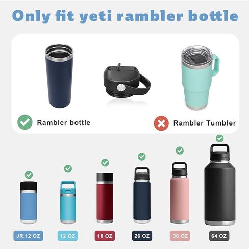 FLAKBOTEL غطاء من القش مناسب لزجاجة مياه Yeti Rambler 18oz 26oz 36oz 64oz، غطاء بديل بمقبض مرن لزجاجة Yeti Rambler مع القش (أخضر نعناعي وأخضر نعناعي) in Kuwait